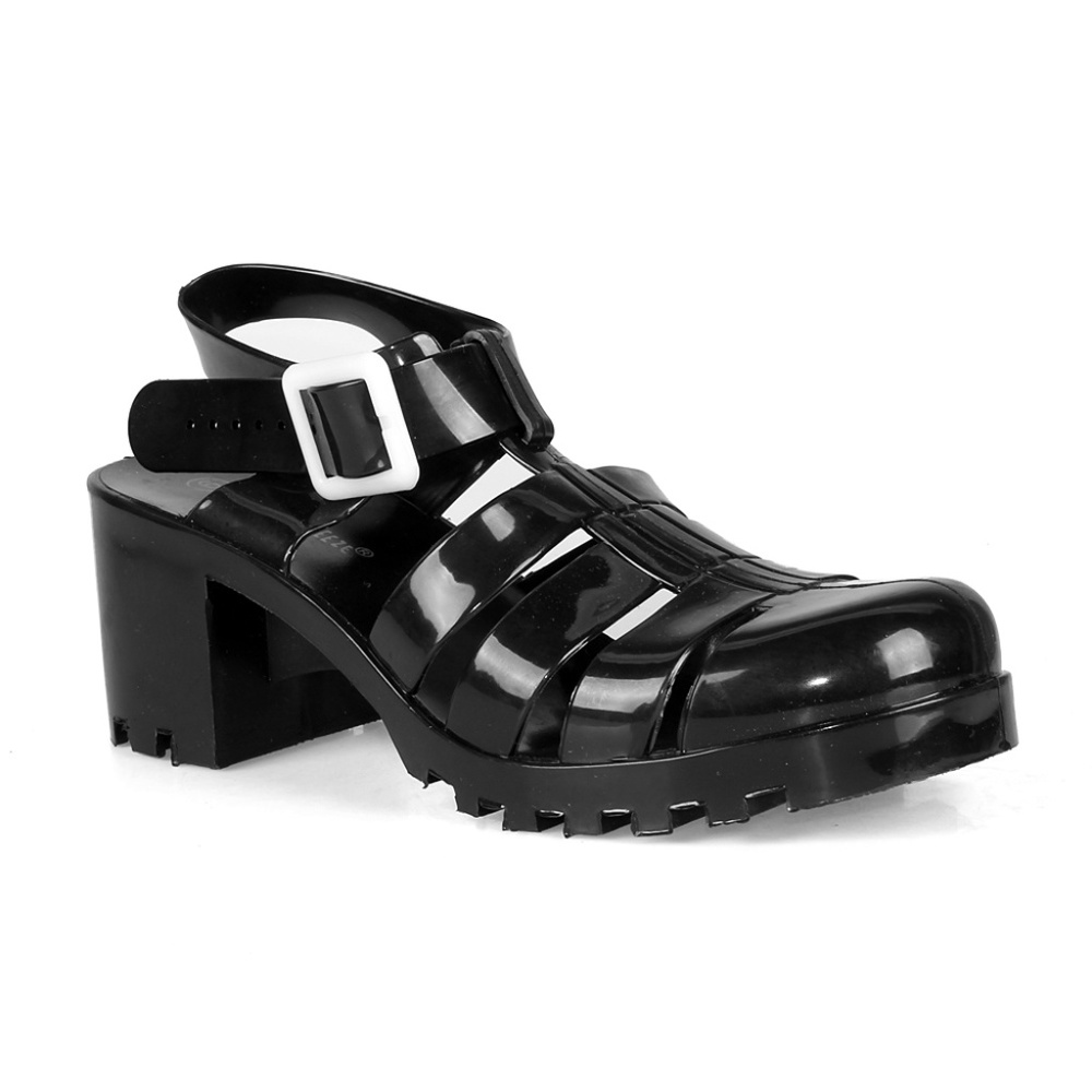 Brash-Caged Jelly Block Heels Women's Sandals